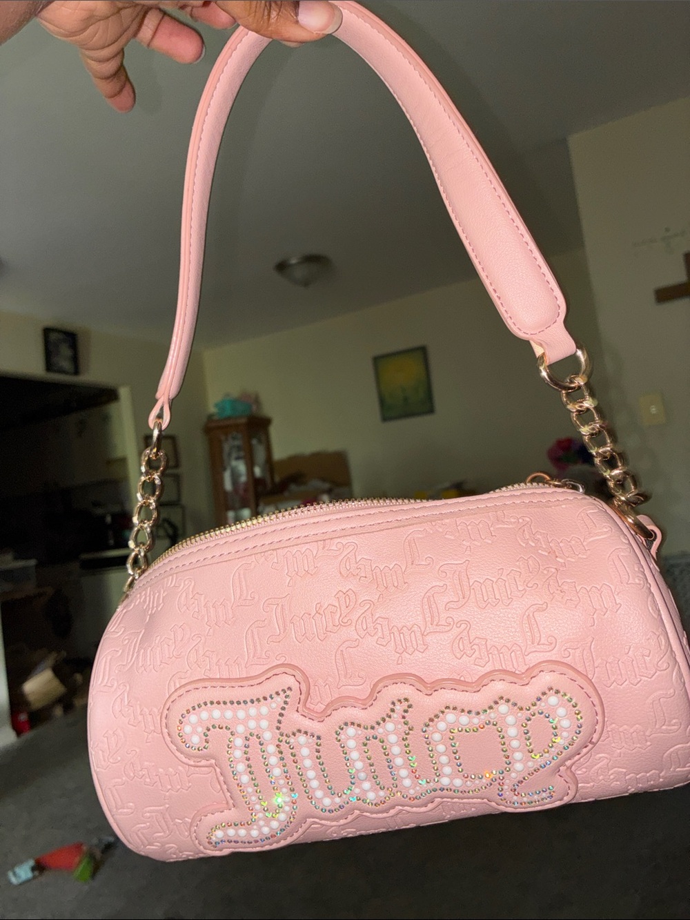 Pink Embossed Pearl-Accent Hand Bag Juicy couture